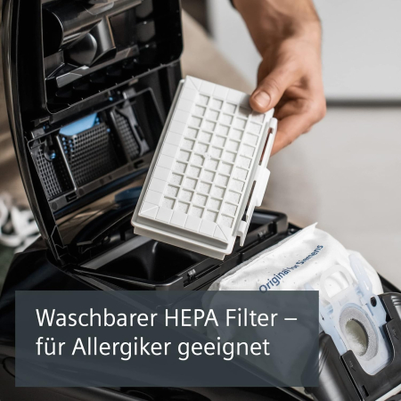 Siemens VSQ5X1230 – Aspirator „Q5.0 extreme silencePower”, Clasa de eficiență energetică B, 850 W, sac vacuum 4 L, filtru de înaltă performanță pentru igienă, culoare negru, fără sac suplimentar [2]