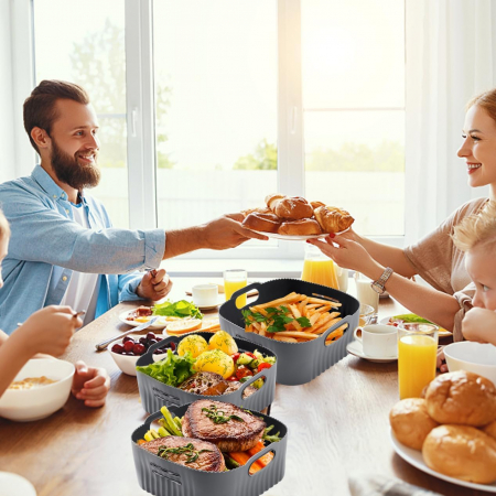 Tavă din silicon  21cm pentru friteuza cu aer cald, 2 bucăți accesorii Airfryer XL din silicon pentru Philip XL 6,2L, COSORI 5,5L/4,7L, Cecotec 6L, reutilizabile în loc de hârtie de copt - FOARTE BUN [4]