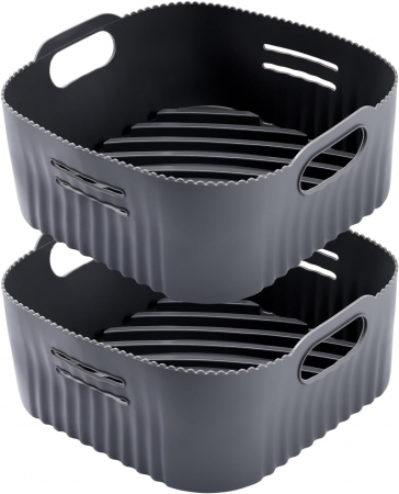 Tavă din silicon  21cm pentru friteuza cu aer cald, 2 bucăți accesorii Airfryer XL din silicon pentru Philip XL 6,2L, COSORI 5,5L/4,7L, Cecotec 6L, reutilizabile în loc de hârtie de copt - FOARTE BUN [0]