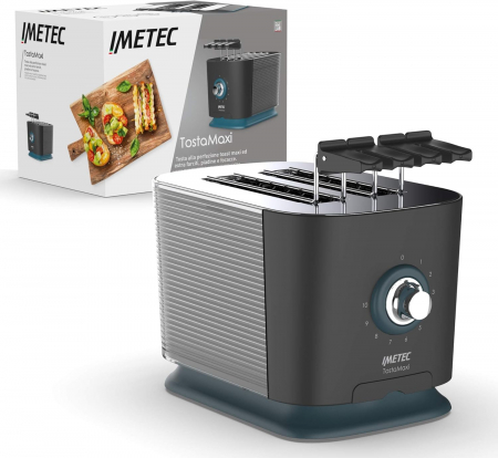 TostaMaxi Imetec, Toaster cu 2 Fante Extra Mari și Cleme pentru Pâine Extra Grosă, 10 Nivele de Rumenire, Timer cu Oprire Automată, Sertar pentru Miezuri, 600W [0]