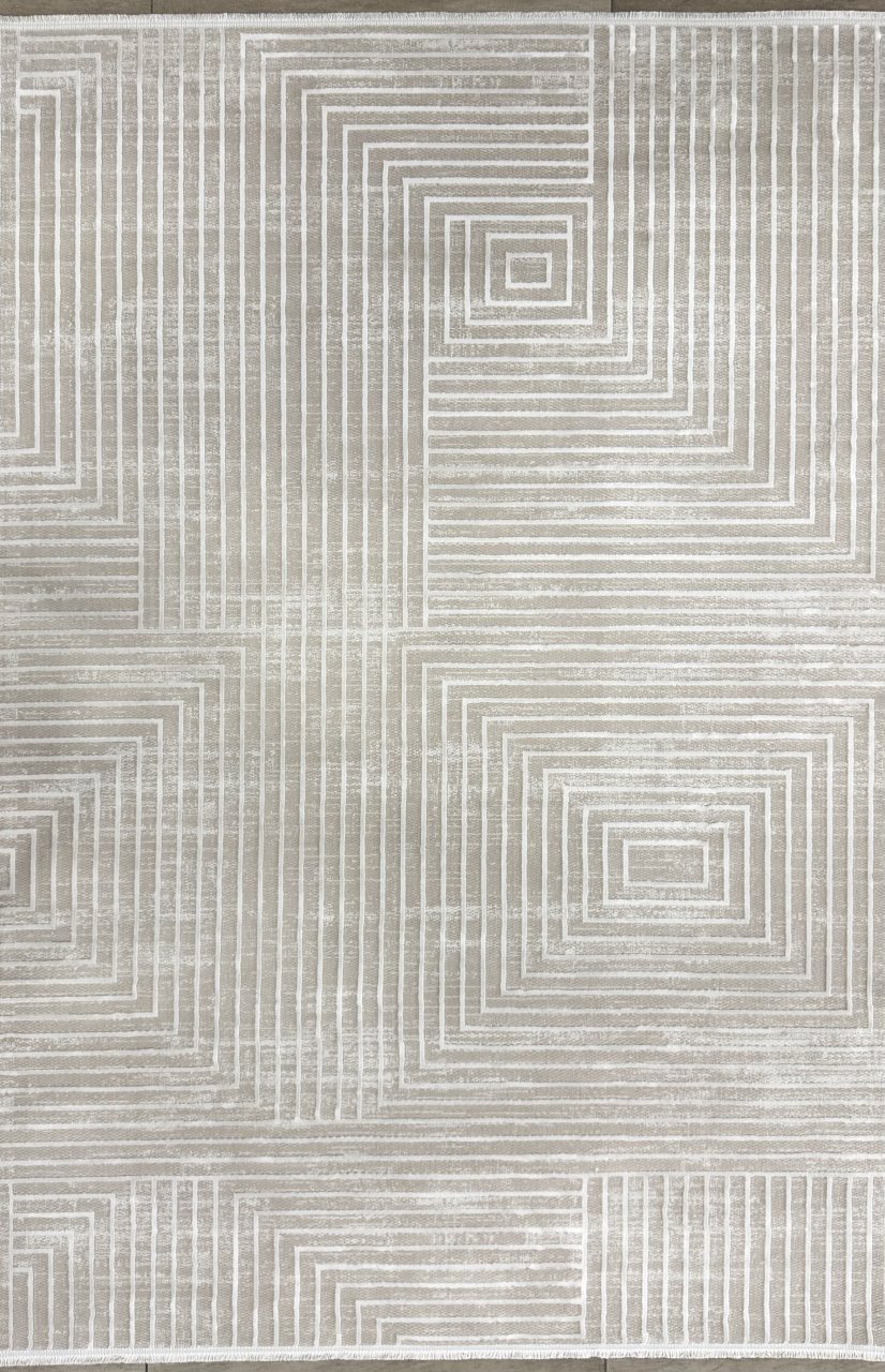 Covor Modern, design abstract liniar, nuante de bej si alb [5]
