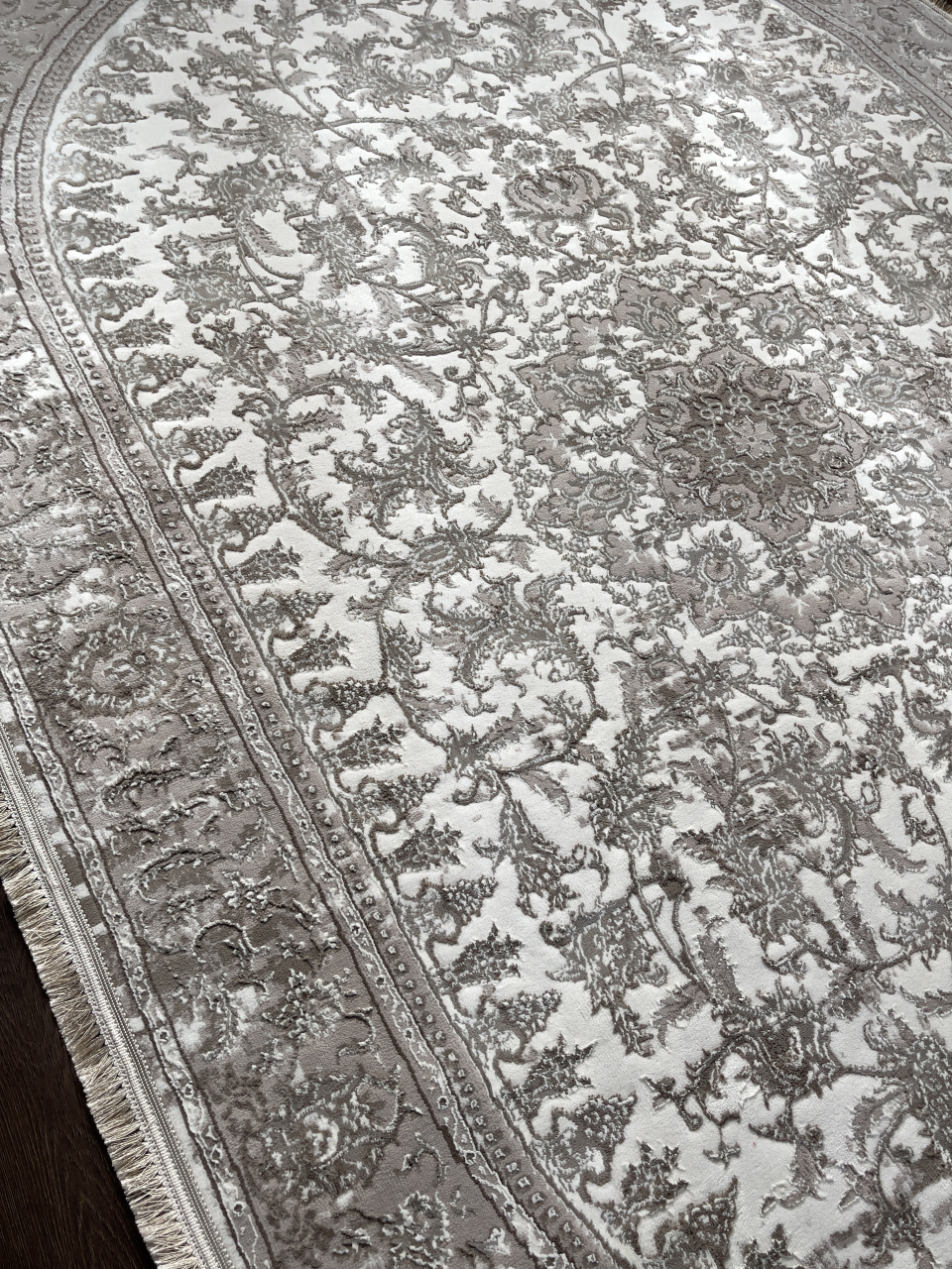 Covor Oval Clasic Bej/Maro – Model Oriental cu Medalion Floral [4]