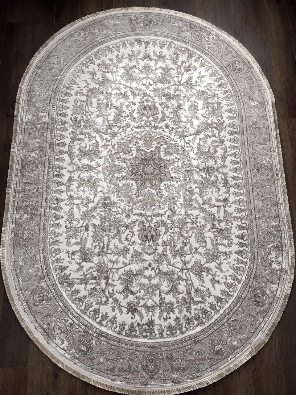 Covor Oval Clasic Bej/Maro – Model Oriental cu Medalion Floral [3]