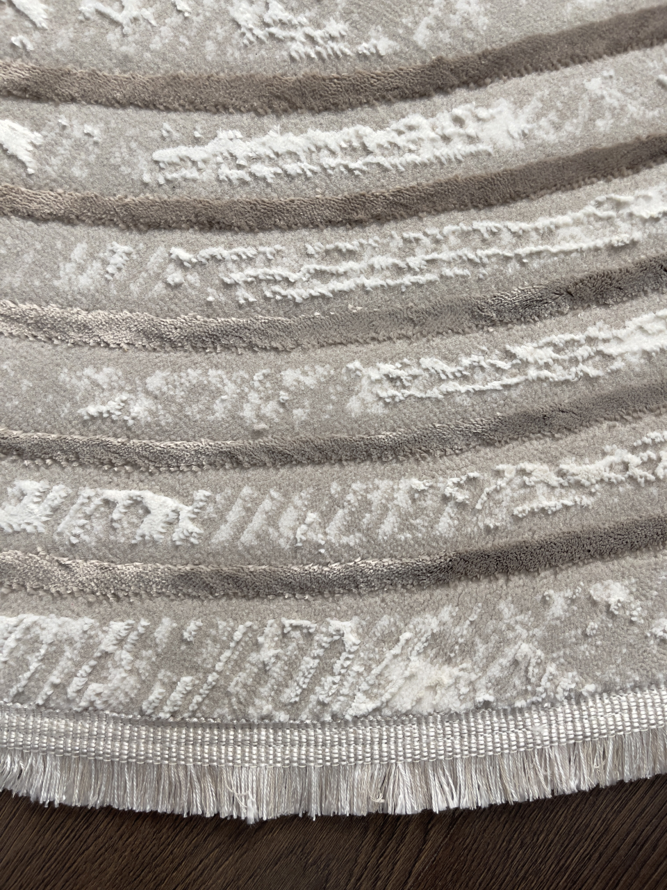 Covor Oval Modern Gri Bej cu Franjuri – Design Abstract Vintage [4]