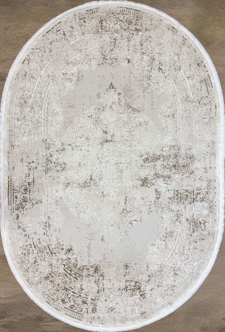 Covor oval - clasic crem cu model ornamental baroc [1]