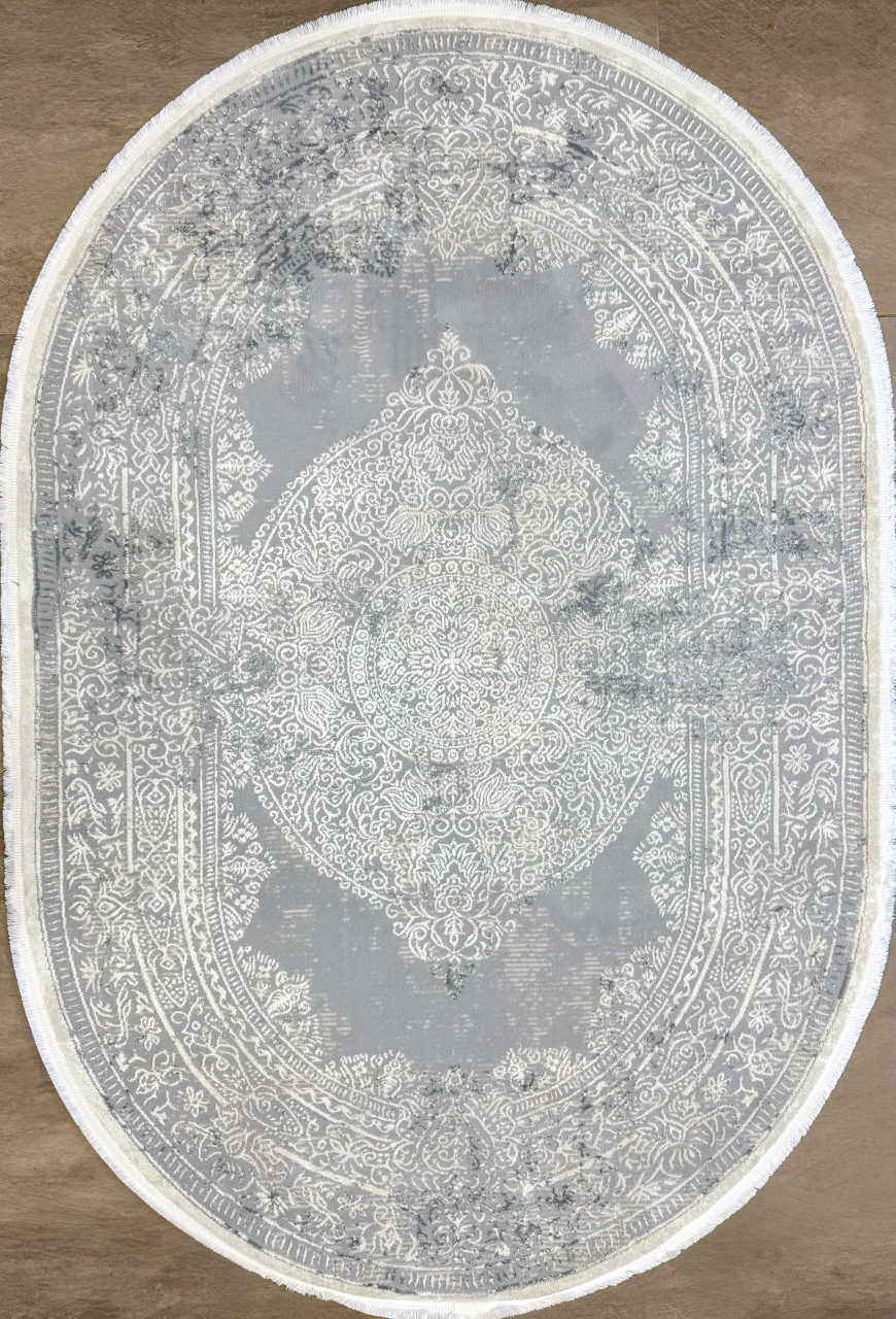 Covor oval  clasic gri cu model ornamental baroc [1]