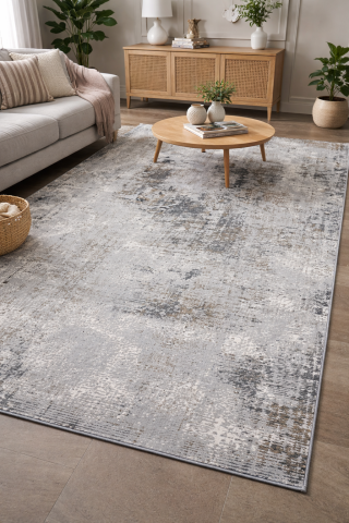 Covoare la metru - Covor abstract  in nuante de gri  si accente  maro