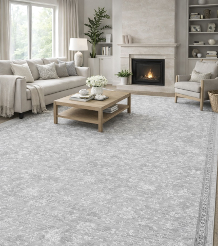 Covoare la metru - Covor  la metru - model floral cu nuanțe de gri