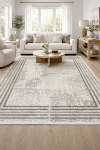 Colectia HOME - Covor modern - geometric, nuante de gri-bej