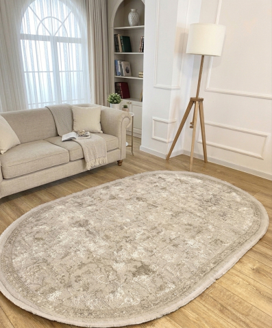 Covoare Ovale - Covor oval bej maro cu model floral