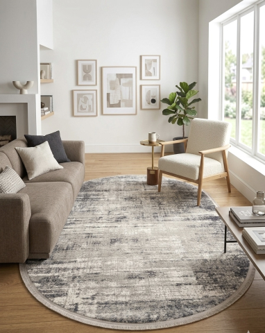 Covoare Ovale - Covor oval abstract gri alb