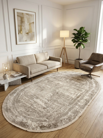 Covoare Ovale - Covor oval abstract maro bej