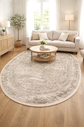 Covoare Ovale - Covor oval - model abstract în nuanțe de maro/bej