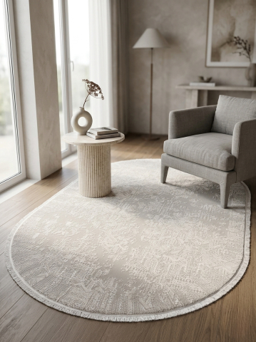 Covoare Ovale - Covor oval modern bej alb