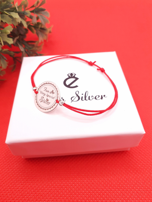 Bratara Cu Bile Si Banut Personalizata -For A Very Special Sister ,  Argint 925  (16.5 mm ) [2]