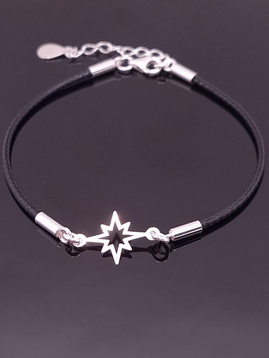 Bratara Snur Impletit Negru  , Stea -Argint 925 [3]