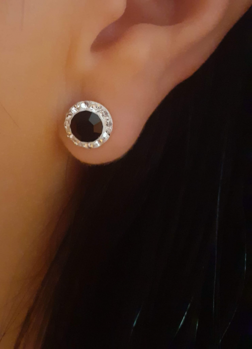 Cercei Argint 925- Crystal  Black 7 mm [2]