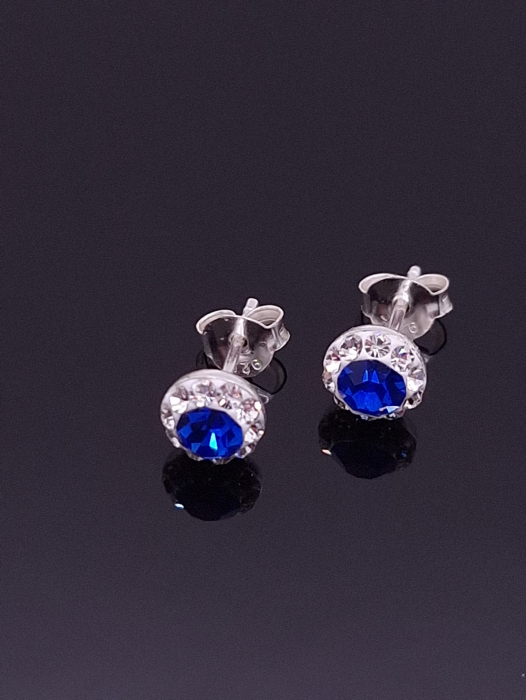 Cercei Argint 925- Crystal White -Blue 6mm [2]