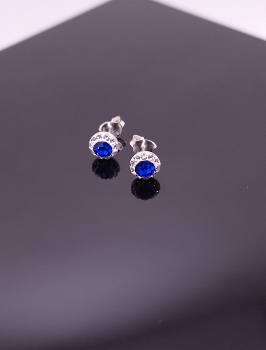 Cercei Argint 925- Crystal White -Blue 6mm [3]