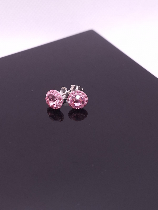 Cercei Argint 925- Crystale Roz 8mm [3]