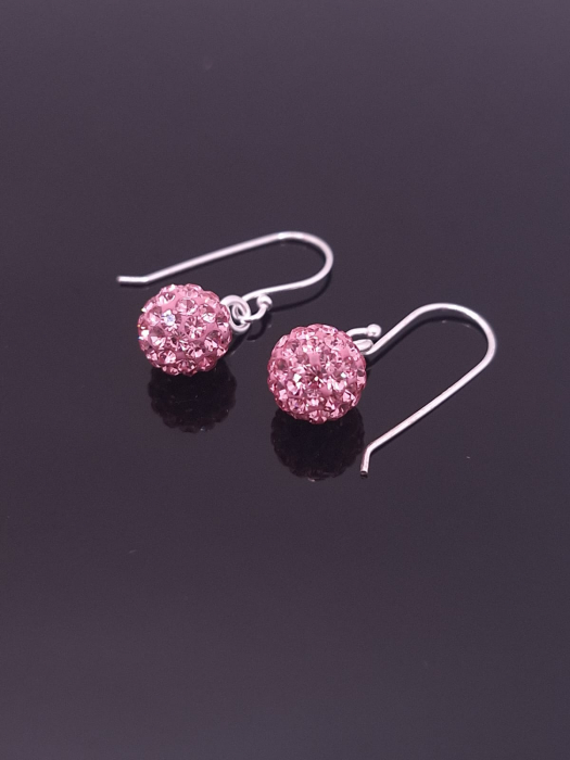 Cercei Argint 925- Minge Crystal  Roz 8mm [2]