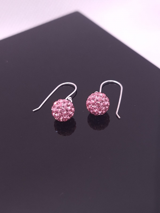 Cercei Argint 925- Minge Crystal  Roz 8mm [3]