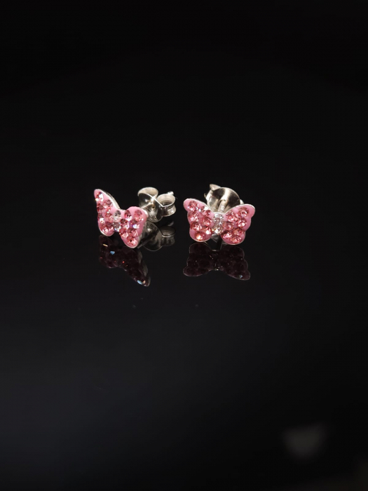 Cercei Argint 925- Pink Butterfly Kids [2]