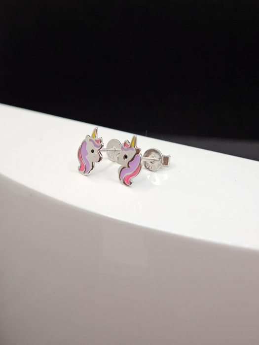 Cercei Copii Unicorn Cu Filet - Argint 925 Placat cu Rodiu [2]