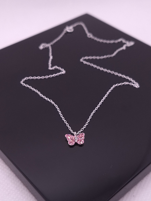 Colier Argint Copii 925- Fluture Cristal Roz [3]