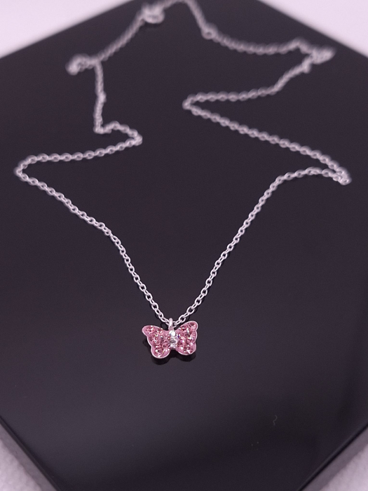 Colier Argint Copii 925- Fluture Cristal Roz [2]