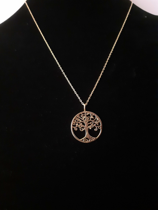 Colier Argint 925-  Placat Cu Aur 24 K - Copacul Vietii Auriu [3]