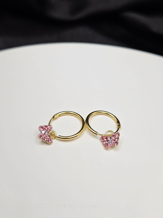 Cercei Fluture Roz Copii Argint 925-Placat cu Aur 24 K [2]