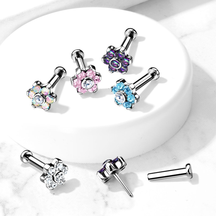 Piercing  push-in din titan cu floare din pietre [2]