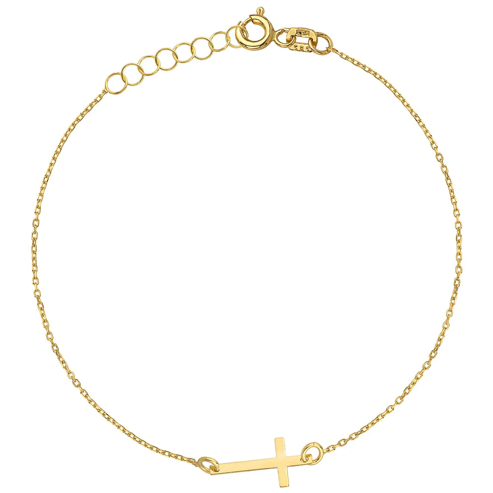 Bratari snur copii aur - Brățară Delicată de Aur 14K cu Cruce