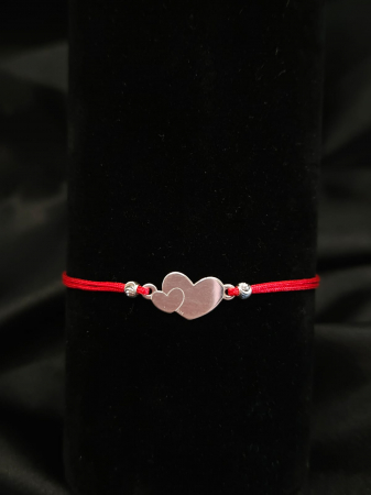 Bratari handmade - Bratara Snur Reglabil,Inimi -Argint 925