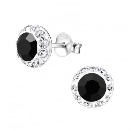 Cercei cu pietre - Cercei Argint 925- Crystal  Black 7 mm