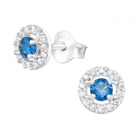 Cercei cu pietre - Cercei Argint 925-  Crystal Blue 6 mm