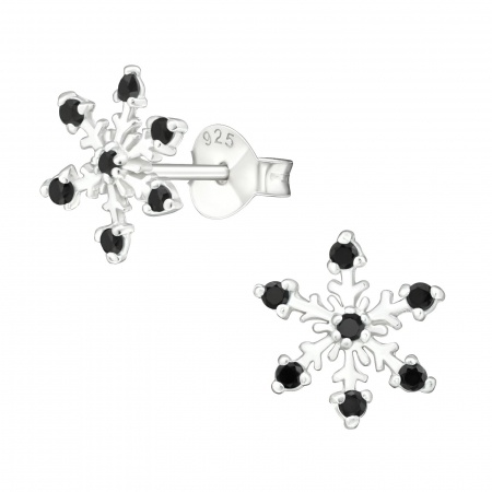 Cercei rotunzi - Cercei Argint 925- Fulg De Nea Cristal Negru