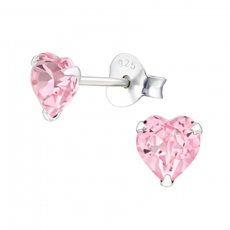 Cercei cu pietre - Cercei Argint 925 - Inima Cristal Roz