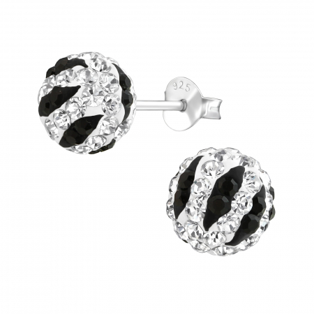 Cercei cu pietre - Cercei Argint 925- Minge  Alb & Negru 8 mm
