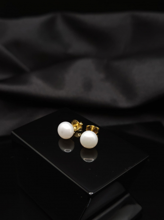 Cercei cu pietre - Cercei Perla Apa Dulce 7 mm Argint 925- Placat cu Aur 24K