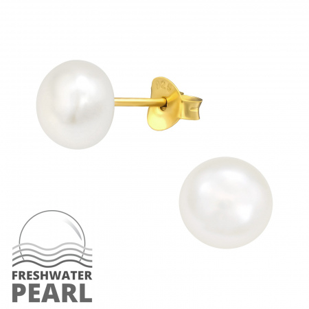 Cercei Perla Apa Dulce 7 mm Argint 925- Placat cu Aur 24K [1]