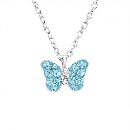 Coliere argint pentru copii - Colier Copii Argint 925- Fluture Cristal Albastru
