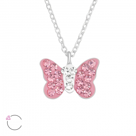 Coliere argint pentru copii - Colier Argint 925 - Fluture Roz