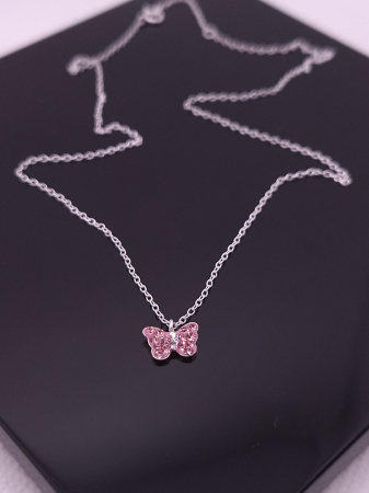Colier Argint Copii 925- Fluture Cristal Roz [1]