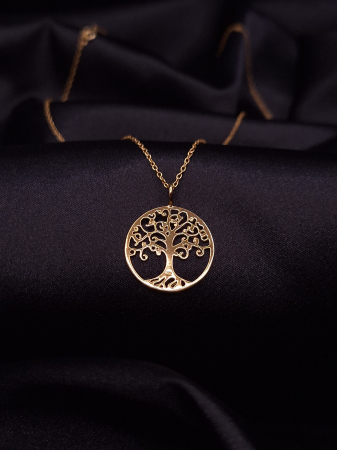 Colier Argint 925-  Placat Cu Aur 24 K - Copacul Vietii Auriu [1]