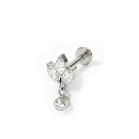 Piercinguri - Labret din titan cu model floare de lotus și pandant cu piatră