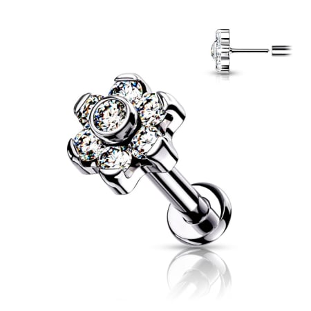Piercinguri - Piercing  push-in din titan cu floare din pietre
