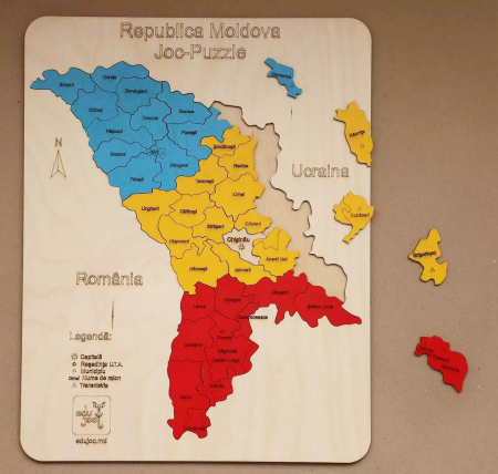 Fabricat în Moldova - Puzzle Harta R. Moldova cu raioane