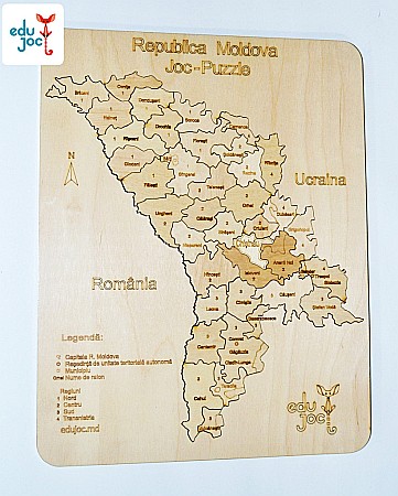 Fabricat în Moldova - Puzzle Harta R. Moldova cu raioane natur